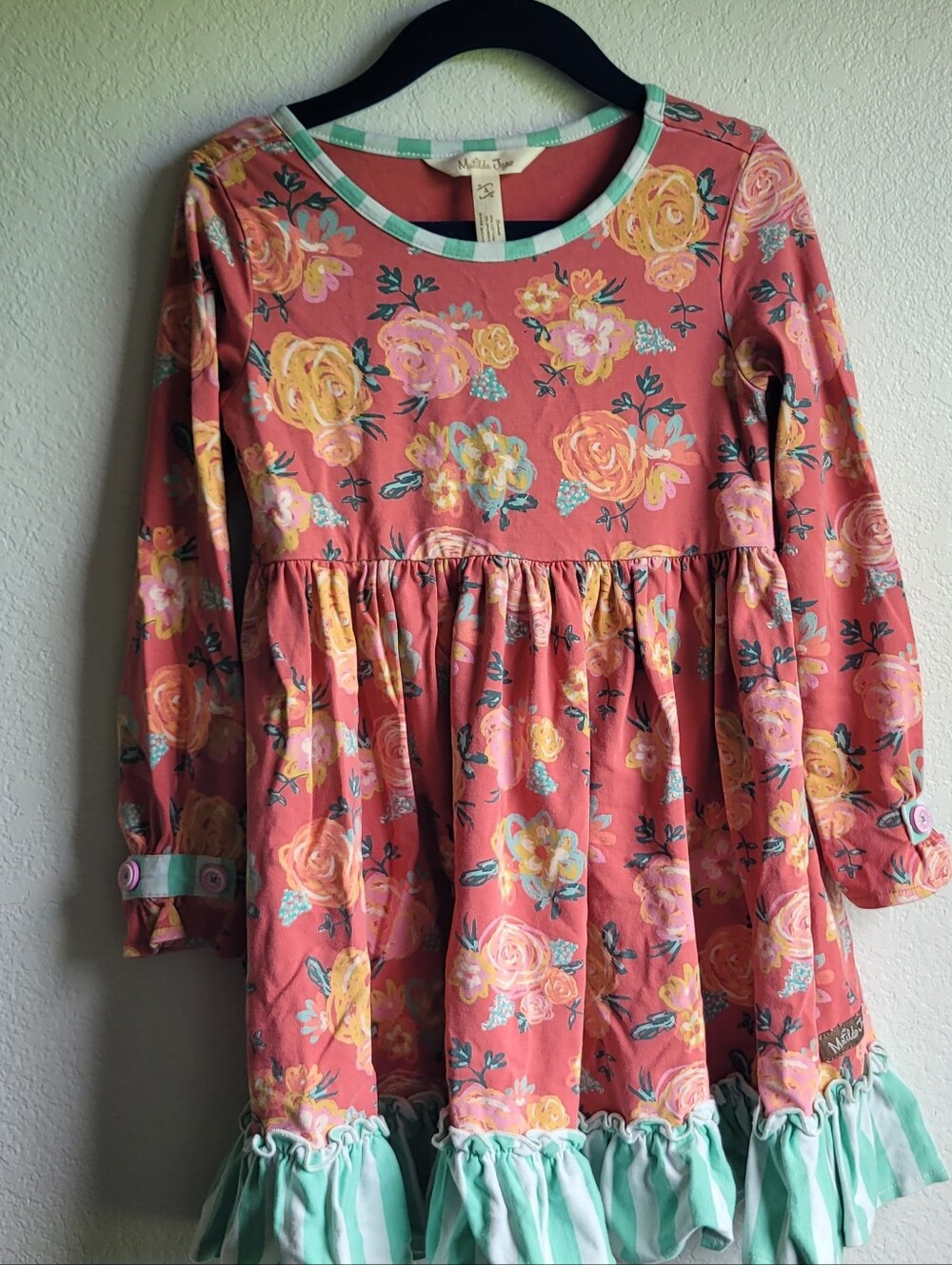 Matilda Jane Pink Floral Ruffle Hem Girls Dress. Size 4.